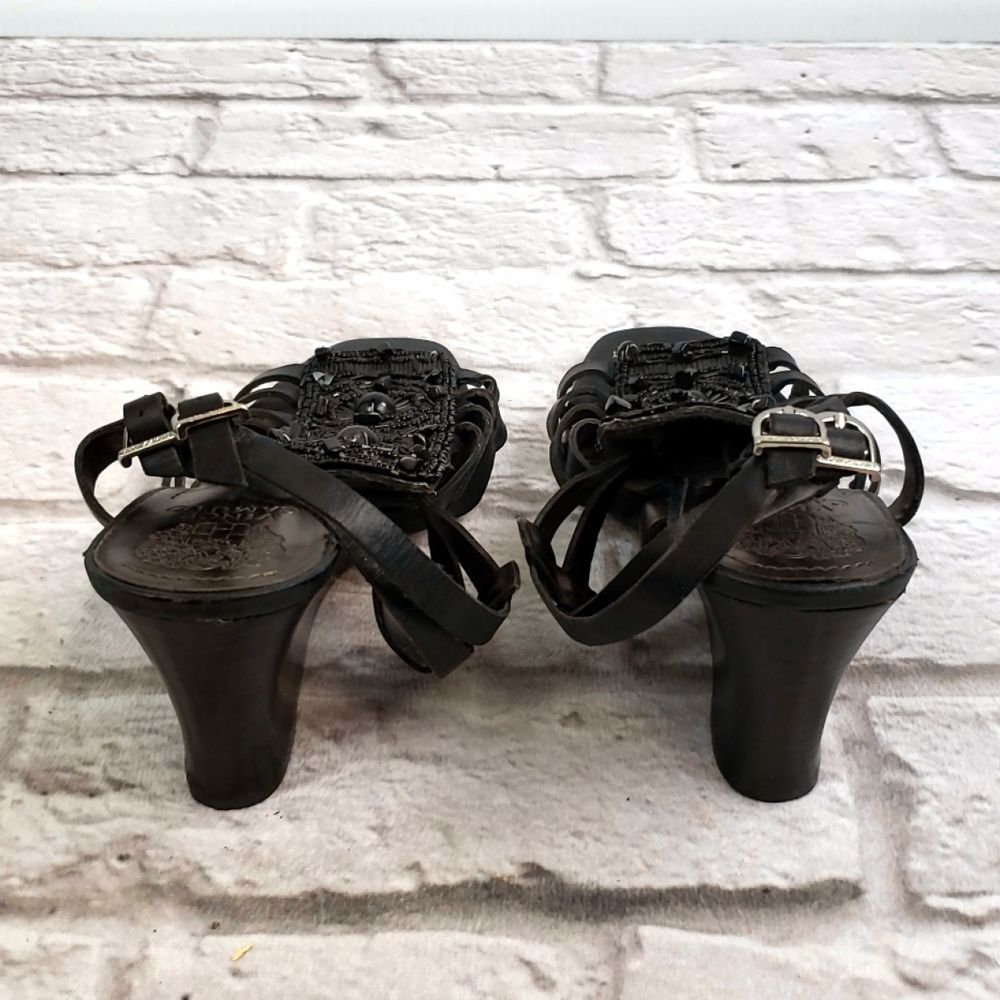 Vince Camuto Black Leather Embellished Wedge Sandals Womens 8.5 Beaded Gladiator - Picture 5 of 7
